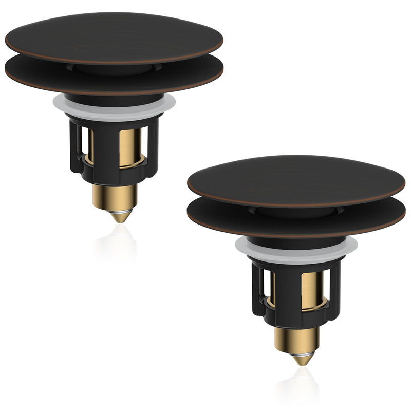 iFealClear 2 Pack Universal Bathroom Sink Stopper, Pop Up Sink Drain Strainer with Hair Catcher, Fit 1.1"-2.36" US Basin, Wash Basin Drain Plug with Big Cover Cap, Brass Bounce Core, Oil Rubbed Bronze Oil Rubbed Bronze Finished