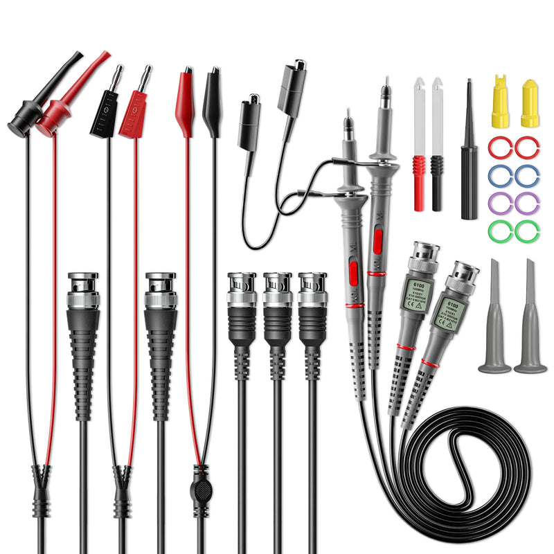 [Australia - AusPower] - Goupchn Universal Oscilloscope Probes with Accessories Kit 100MHz 1X 10X 2 Pack with BNC to BNC, Test Hook, Alligator Clip, Banana Plug Test Leads, Wire Piercing Probe X1/X10 100Mhz 2PCS with 4PCS BNC Test Leads 