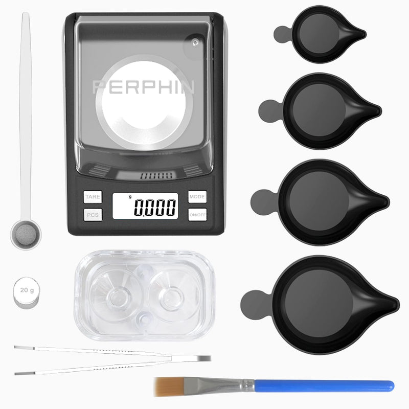 [Australia - AusPower] - Milligram Scale with Capsule Filling Tool Kit, Only for Size 0, Powder Pans, mg Scale for Powder Medicine, 50g by 0.001g, 6 Weighing Units, Calibration Weight, Scoops, Tweezers Included 