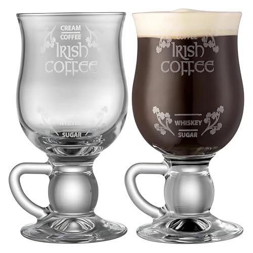 GALWAY Crystal Irish Coffee Glass Set, 5.7" H x 3.3" W Clear Glass Coffee Mugs for Lattes and Specialty Drinks, Set of 2