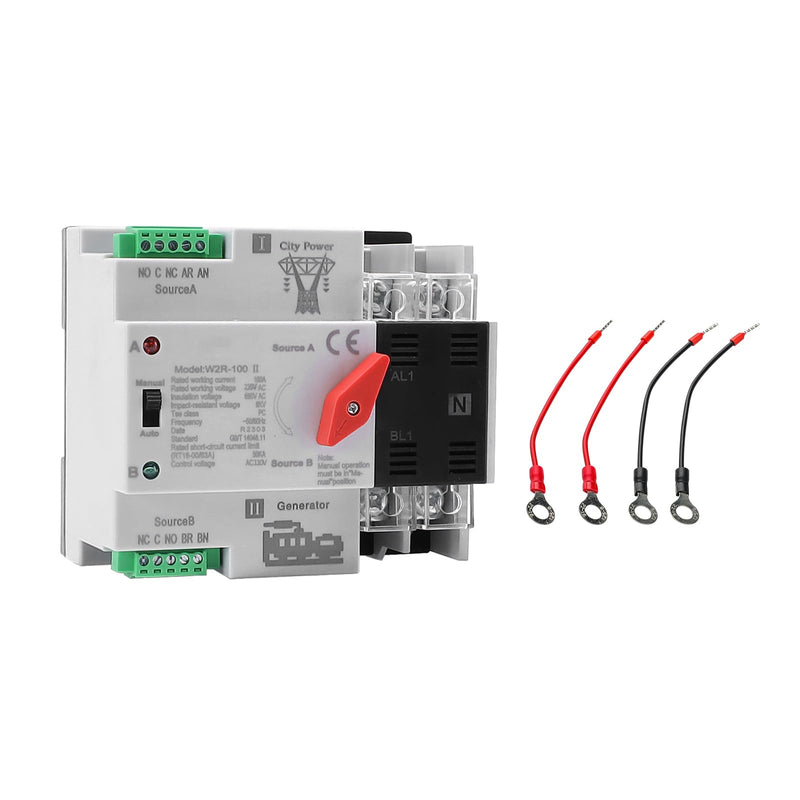 100Amp AC110V Automatic/Manual Transfer Switch 2P 50/60Hz, 2POLE 100A Mini ATS Solar Auto Dual Power Switch for Home Generator, Din Rail Mounted Cn Automatic Changeover Fast Transfe for Rv, Lv Power ATS 2P 100A AC110V