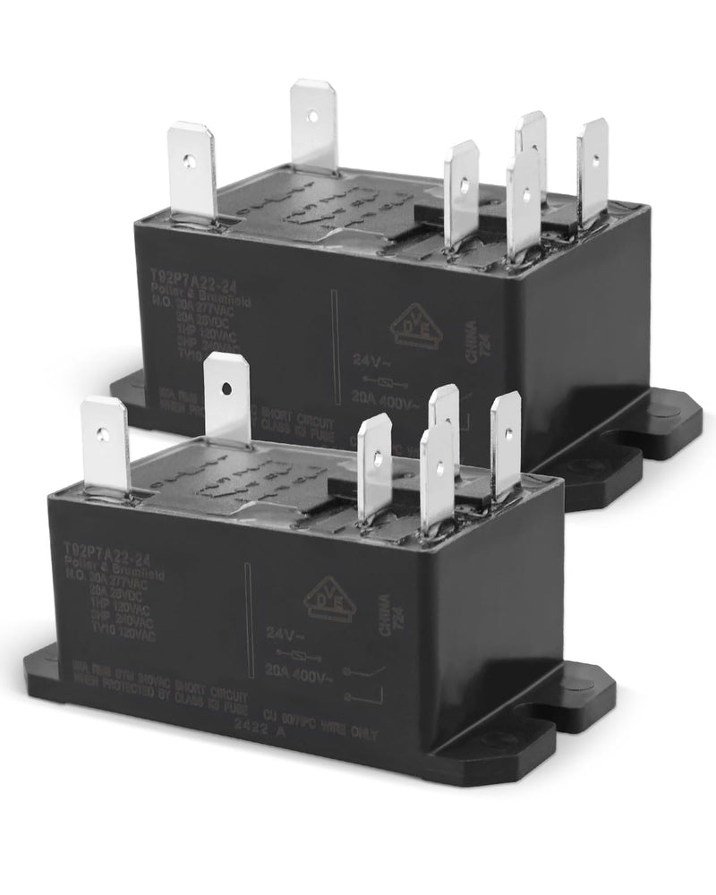 [Australia - AusPower] - Relay 30Amp 24VAC 6Pins, DPST-NO Power Relay, Replace T92P7A22-24, 2-Pack 