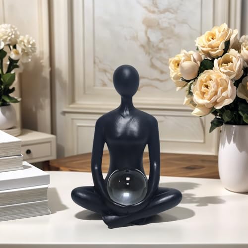 Yoga Girl Abstract Lady Woman Statue, Black, 7.9 inches Tall Black -Yoga