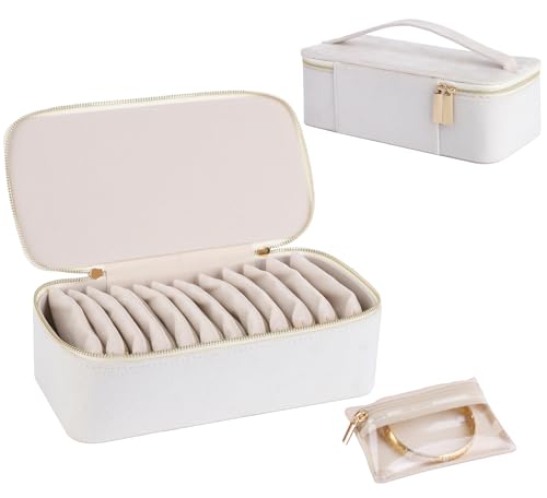 HofferRuffer Jewelry Box Organizer for Women Girls, Travel Jewelry Case with 12 Portable Zipper Bags, Jewelry Storage Ideal for Travel & Home Organization (12pcs-CreamWhite Velvet) 12pcs-CreamWhite Velvet