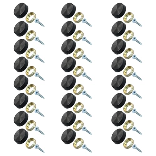 ISDVBUY black 16mm decorative screw covers, 24-pack, close-up view