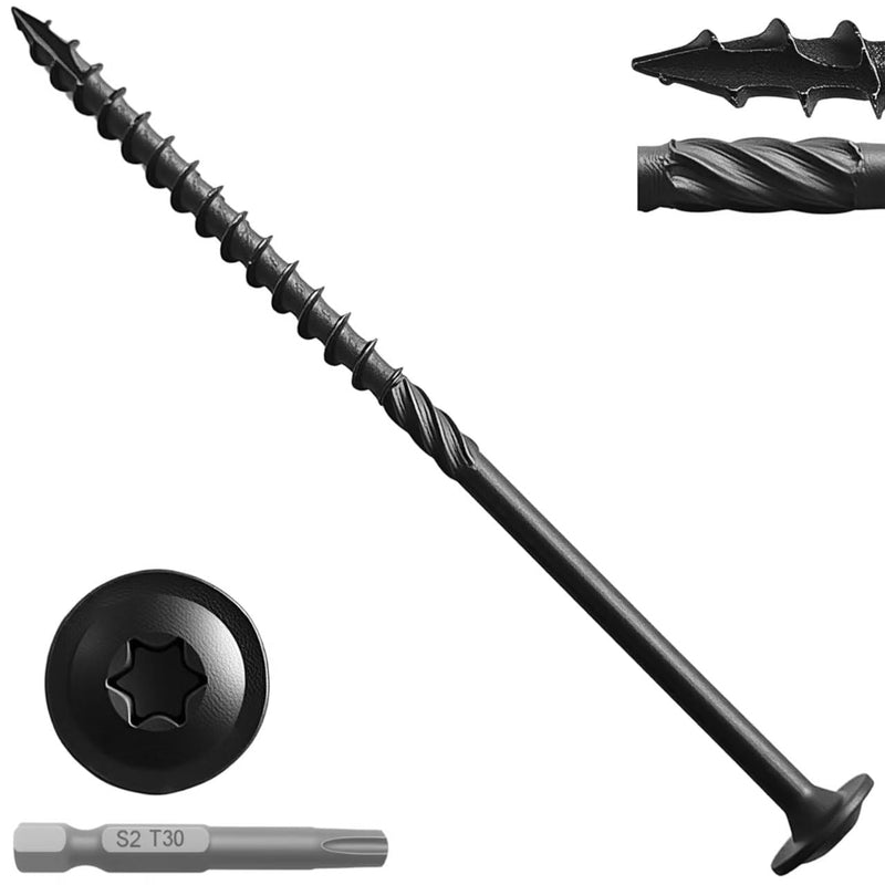 Inch Lag Screws,Structural Wood Screws,Heavy-Duty Outdoor Deck Construction,Timber Screws,Framing,Rust Resistant Black Ceramic Coating,Torx Bit Included (3lb Per Box, #14x6) 3lb Per Box #14x6"