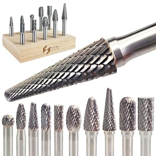 Pro Edge Technology 10-piece carbide burr set with 1/4-inch shanks and double-cut die grinder bits