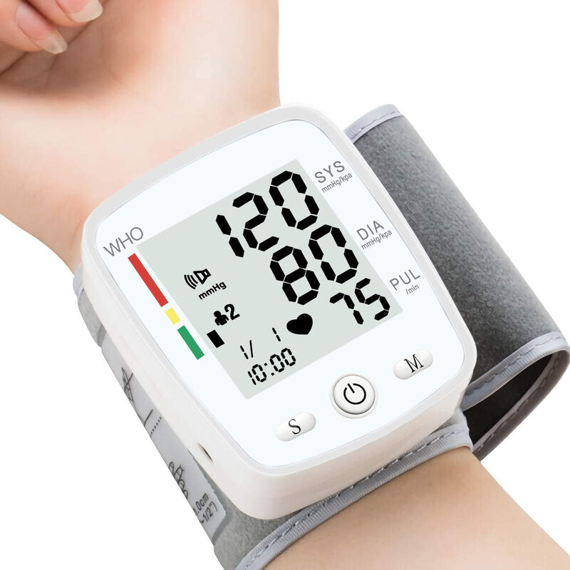 [Australia - AusPower] - Blood Pressure Monitor Adjustable Wrist Cuff Digital Rechargeable Machine for Home Use with Voice Function, 2 x 90 Readings, Carrying Case, White 
