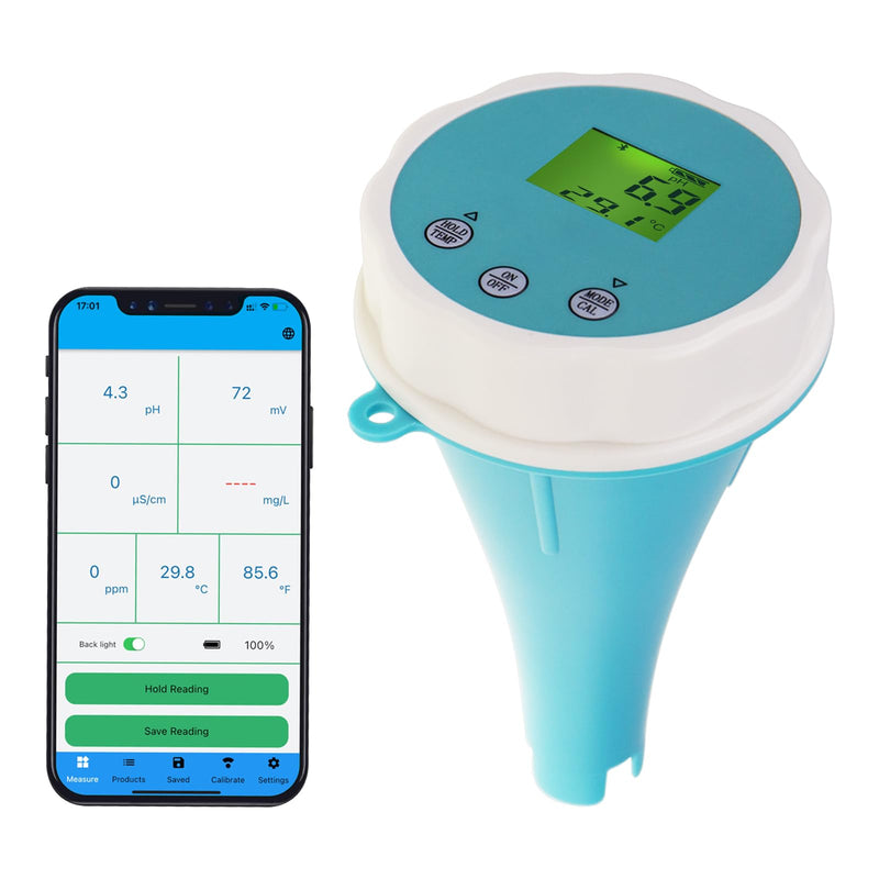 [Australia - AusPower] - 6-in-1 Digital Floating Water Monitor with Bluetooth | Real-Time pH, EC, ORP, Chlorine, Salinity & Temperature Testing | 1000 Data Records, Waterproof IP67, Easy Calibration, 24-Hour Monitoring 