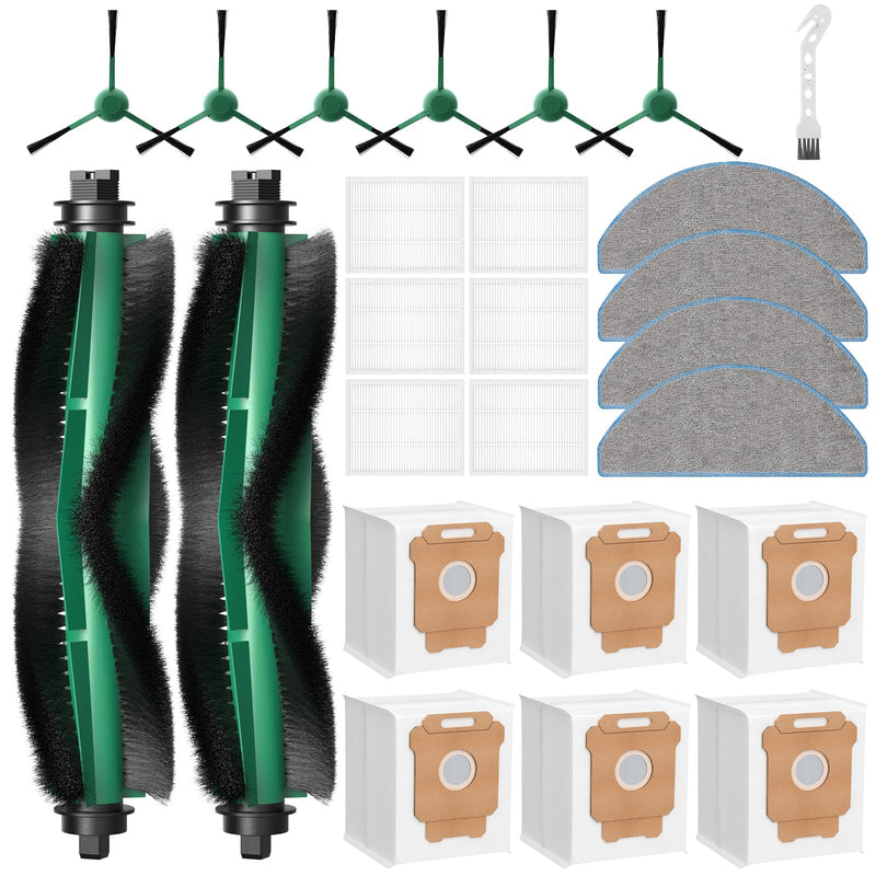 25 Pcs Replacement Parts for iRobot Roomba 104/105 Vac/ 105 Combo/ Q052 Robot Vacuum, Q0520 105 Accessories Include 2 Main Brushes, 6 Filters, 6 Dust Bags, 6 Side Brushes, 4 Mop Pads, 1 Clean Brush 105 Replacement Parts
