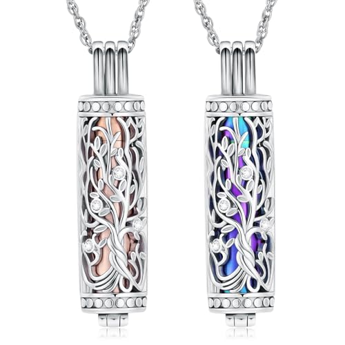 shajwo Cylinder Cremation Jewelry Tree of Life Urn Ashes Necklace for Women Men Vial Cremation Ash Pendant Loved One Memorial Jewelry