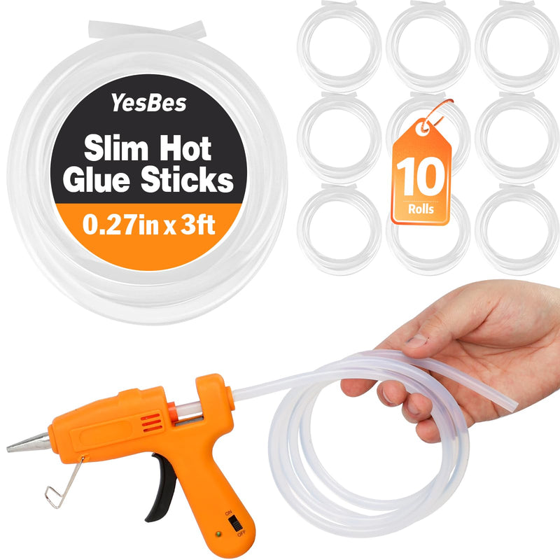 [Australia - AusPower] - 10 Pack Long Mini Hot Glue Stick Rolls, 3 FT Long x 0.27" Diameter Glue Sticks for Glue Gun, Perfect Fit for Mini Glue Guns, Widely Used in Wood, Metal, Glass, Plastic, Floral, Fabric, and More 