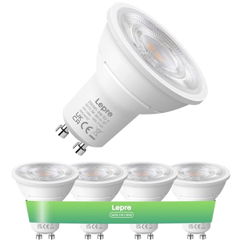 Lepro Energy Class A GU10 LED Warm White, 2 W, 360 LM, Not Dimmable | 2700K Warm White, 38° Beam Angle, Energy Saving GU 10 LED Bulbs for Living Room, Kitchen, Pack of 4