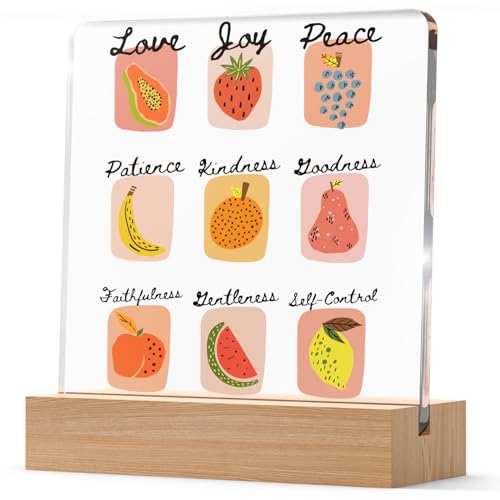 Christian Galatians 5:22-23 Fruit Of The Spirit Gifts for Women, Fall Summer Decorative Bible Verse Desk Art Farmhouse Decor Acrylic Plaque with Wooden Stand, Inspirational Gifts for The Home or Office Decor