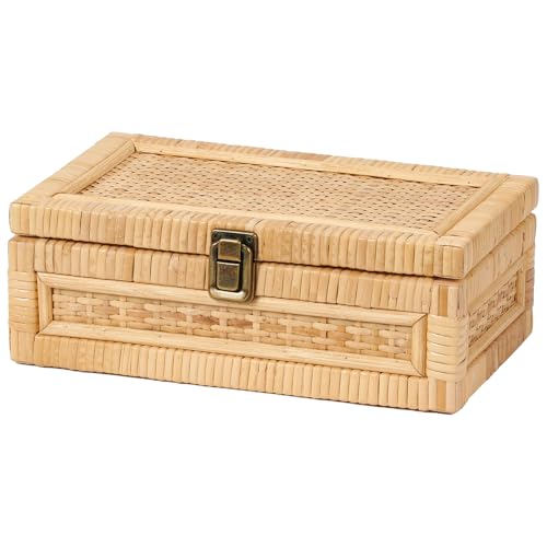 Rattan Box with Lid Decorative Natural Handmade Boho Baskets Set of 1 (Small)
