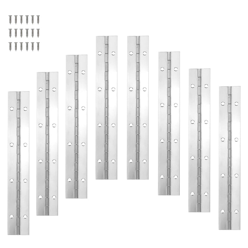 [Australia - AusPower] - 8PCS Silver 8 Inch Heavy Duty Stainless Steel Continuous Piano Hinge,1.2" Open Width Piano Hinges for Wood Furniture Tool,Piano Cabinets, Includes Pre-Drilled Holes and Screws 8"-8PACK 