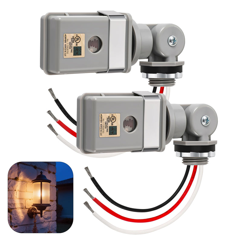 [Australia - AusPower] - 2 Pack Photocell Sensor for Outdoor Light, 120VAC 50/60 Hz IP54 Waterproof Photoelectric Switch, Automatic Dusk to Dawn Sensor for Yard, Garden, Driveway Lighting 