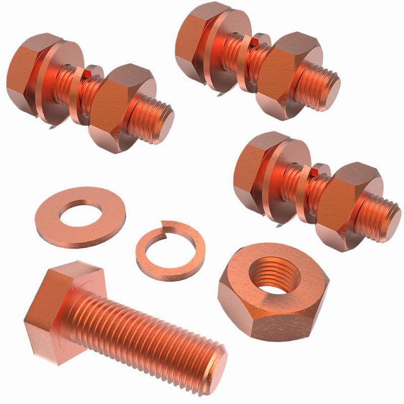 [Australia - AusPower] - 4pcs M5 X 20mm Hexagon Bolts + M5 Hex Nuts + Flat Washers + Spring Lock Washers Kit, T2 Conductive Pure Copper Hex Head Screw Bolt M5x20mm-4pcs 