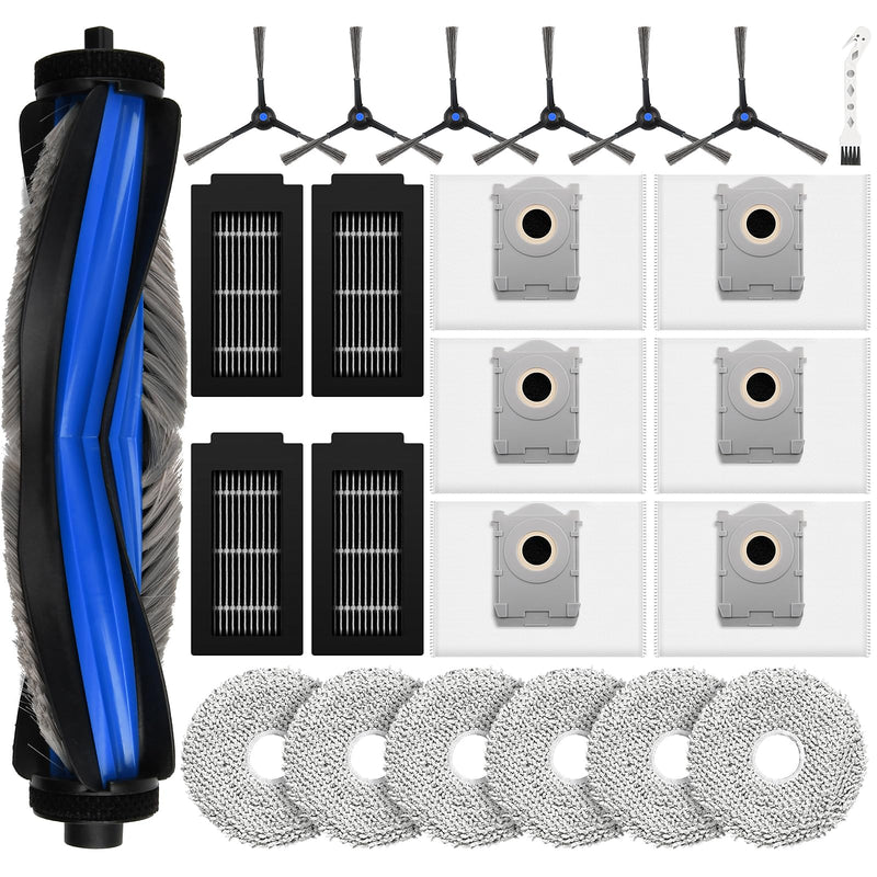 24 Pcs Replacement Parts for Ecovacs Deebot T50 Pro Omni / T50 Pro Omni Gen2 / T50 Omni Robot Vacuum, Include 1 Main Brush, 6 Dust Bags, 4 Filters, 6 Side Brushes, 6 Mop Pads and 1 Cleaning Tool T50 PRO OMNI-KIT