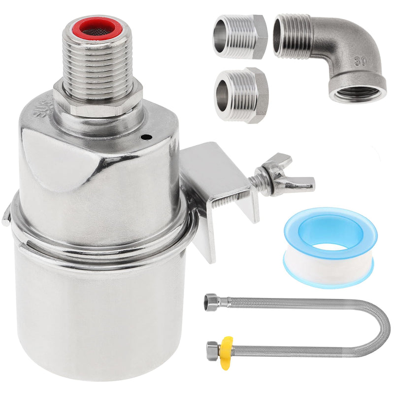 1/2 inch Float Valve, PNXKTXO Water Level Control Float Valve 1/2" to 3/4'' and 1/2'' to 1'' 304 Stainless Steel Fully Automatic Water Level Control Shut Off Valves Hose Connector Style 3