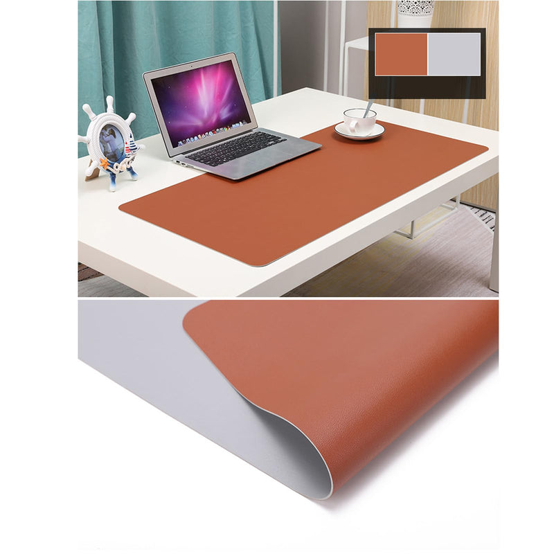 1.8mm Thick Leather Table Protector - Heavy Duty Waterproof Desk Cover for Dining,Coffee Table, Nightstand, Dresser Top Non-Slip Scratch Resistant Surface, 16x36 Inch (Brown+Gray) Brown+gray 16×36 inch