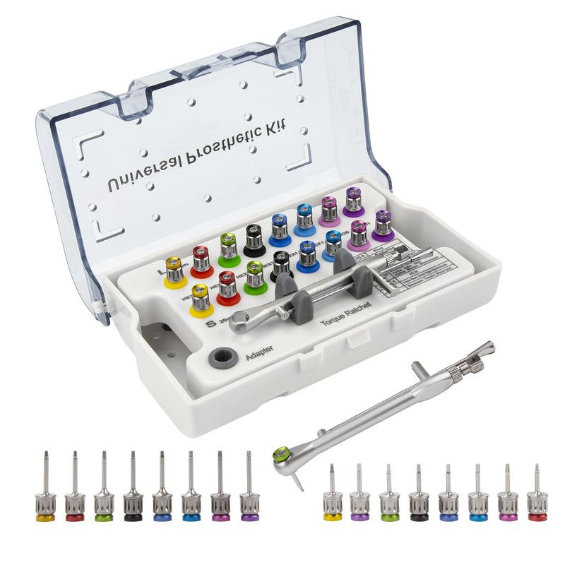 [Australia - AusPower] - Universal Implant Driver Kit, Fully Autoclavable Dental Implant Torque Wrench Kit with 10-70Ncm Torque Adjustable Ratchet and 16pcs Screwdriver, Implant Prosthetic Universal Torque Wrench Kit 