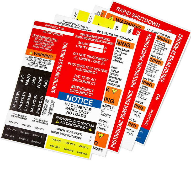 88 Pcs Photovoltaic Solar System Installer Micro Inverter Label Kit, UV Resistant Solar Stickers, Electrical Panel Safety Labels, Solar PV Warning Pack, Durable & Waterproof for Solar Installers