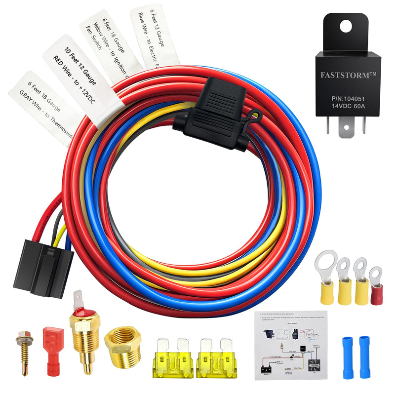 [Australia - AusPower] - Electric Fan Relay Kit 60 AMP Waterproof Relay Kit with Temperature Sensor Switch 200 On 185 Off Single Fan 200 On 185 Off 