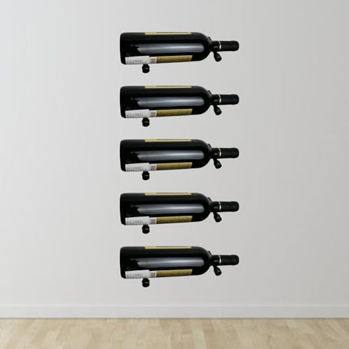 Wine Rack Wall Mounted 5 Bottle Matte Black Metal Vino Pins Single Display Pegs System for Wine Bottles (Matte Black)