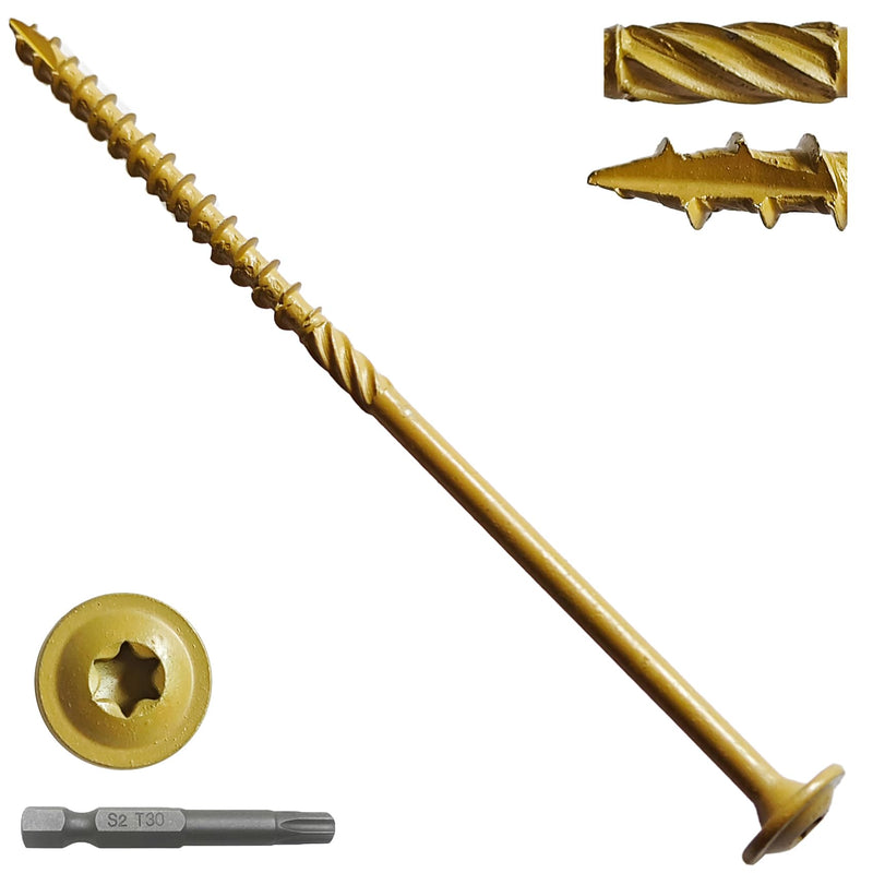 Lag Screws 6 Inch, Structural Wood Screw #14x 6, 117-PCS Heavy Duty Construction Screw, Rust Resistant, Washer Head, Black Coated Exterior Wood (117, Bronze, #14 x 6) #14 x 6"