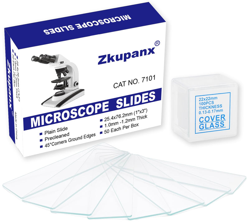[Australia - AusPower] - Blank Glass Microscope Slides and Covers - Ground Edges & 45° Clipped Corners, High-Clarity, Pre-Cleaned, 50 Slides & 100 Coverslips, Microscope Accessories for Experiments & Analyses 