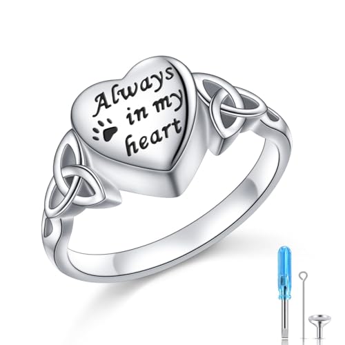 925 Sterling Silver Pet Paw/Tree of Life Heart Urn Ring for Ashes 6