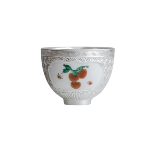 999 Pure Silver Handmade Gilded Kung Fu Tea Cup, Chinese Gongfu Tasting Cup, Luxury Silver-Lined Teaware for Home