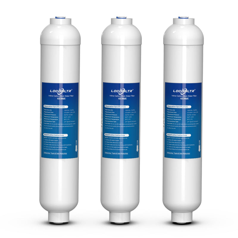Inline Activated Carbon Block Water Filter with 1/4" Quick Connect, 3 Pack | T33 In Line Water Filter Replacement Cartridge for Icemaker | Post Carbon Filter for RO Reverse Osmosis Water System