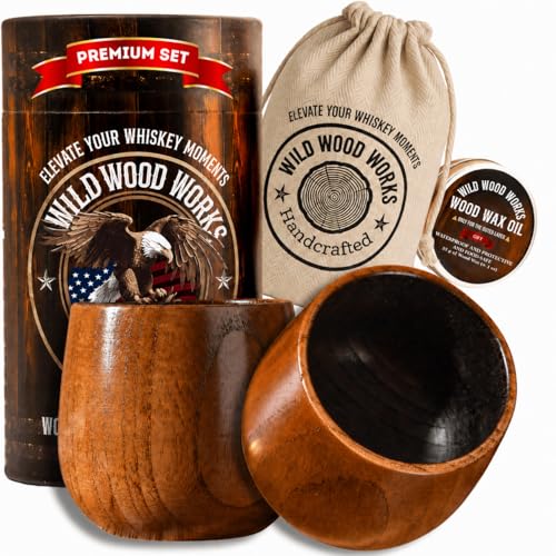 Premium Charred Wooden Bourbon Drinking Whiskey Glasses | Old Fashioned Glass Set of 2 | Perfect for Men Who Have Everything, Gift for Dad or Boyfriend on Father's Day, Birthday,Christmas,Thanksgiving