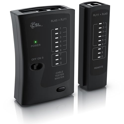 CSL - Network Tester - Network Cable Tester - for RJ45 and RJ11/12 (25)/14 Cable - Patch Cable Tester - LAN Network Cable Tester - 2 Speeds - Test LEDs for Precise Testing
