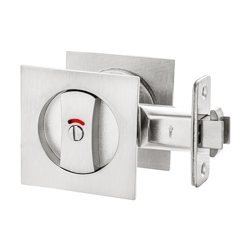 Malimali Pocket Door Lock, Pocket Door Hardware Square Door Lock for Privacy Sliding Door Bifold Door Locks and Pulls Handles Replacement Hardware (Brushed Steel, Privacy Lock with Indicator) Brushed Steel