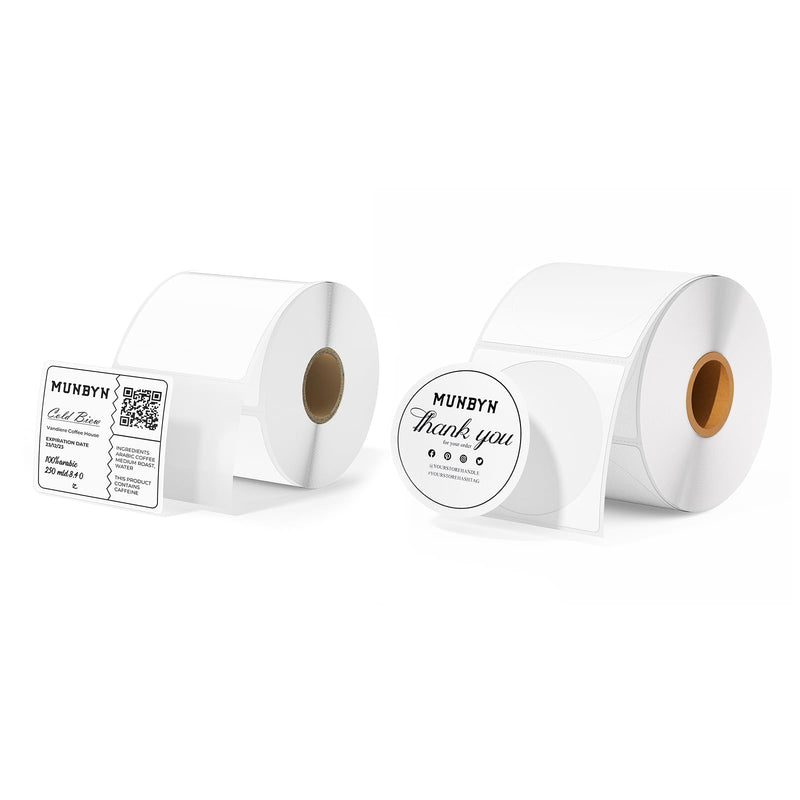 3 Inch White Circle Thermal Sticker Labels+2"x2" Square Thermal Labels