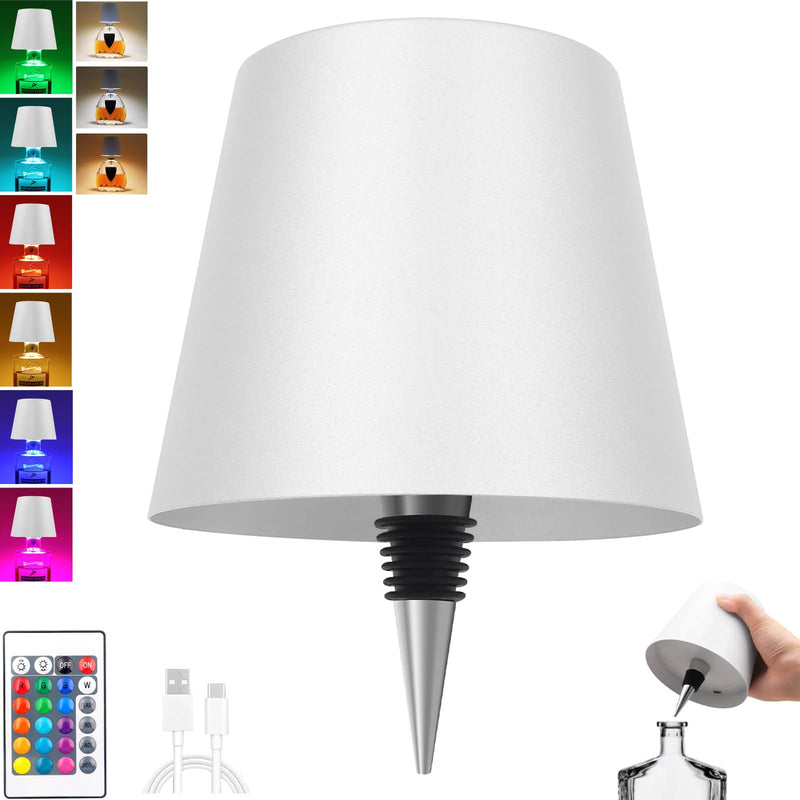 Wireless Bottle Lamp with Remote Control, Rechargeable RGB Wine Bottle with 3Modes Light Dimming, Waterproof Touch Lamp Head for Room, Bar, Restaurant and Party Decorations(RGB White) RGB White