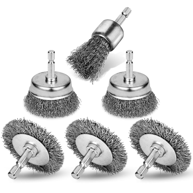 [Australia - AusPower] - 6PCS Professional Wire Wheel Brush Set, Carbon Steel Cup Wire Brush for Drill with 1/4 Inch Hex Shank, Wire Brushes Drill Attachments for Cleaning Rust Removal, Corrosion & Scrub Surfaces, Drill Brush 
