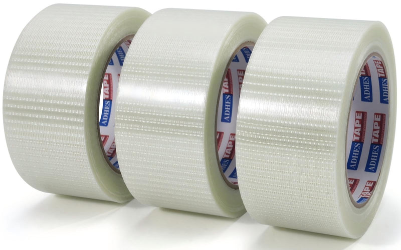 ADHES Filament Strapping Tape 2 Inch x 35 Yards, 3 Rolls, 5.5 Mil Heavy Duty Fiber Reinforced Packing Tape, Fiberglass Tape for Shipping, Sealing & Bundling