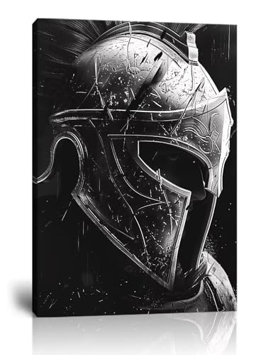 Spartan Helmet Picture Canvas Wall Art Black And White Painting Prints Artwork for Living Room Office Decoration Framed knight-10 18"L x 24"W