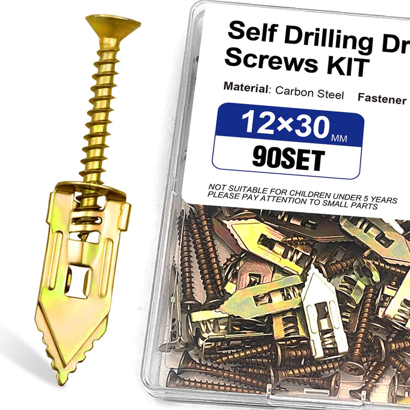 [Australia - AusPower] - 90Pcs Self Drilling Drywall Anchors with Screws, Metal Expansion Bolt for Drywall, Screw Anchors Heavy Duty 90 