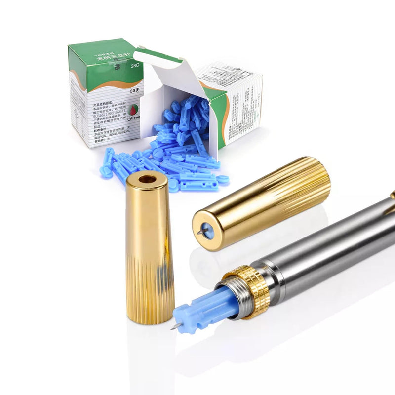 Lancing Aid with 100 Sterile Lancets, Blood Lancet Pen, Blood Collection Pen, Cupping Pen, Lancet Pen, Blood Pen, Blood Drainage, Hacamat Kalemi, Hijama Pen