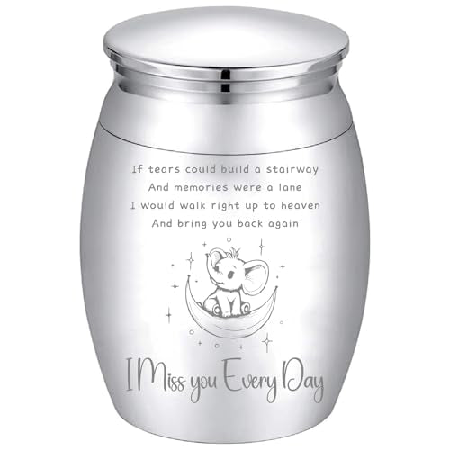 CREATCABIN Mini Elephant Urn Silver Metal Urn Alloy Decorative I Miss You Every Day Pets Human Keepsake Memorial Cremation Small Ashes Holder Container for Funeral Burial Male Female 1.6 x 1.2 Inch