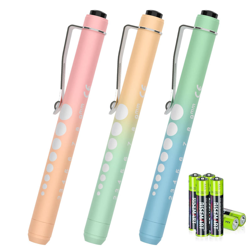 [Australia - AusPower] - 3 Pack Pen Lights for Nurses with 6 Batteries - Reusable Pen Light with Pupil Gauge and Ruler, Nurse Accessories for Work, Medical Penlights for Nursing Student Doctors EMT CNA (Pink+Yellow+Green) Pink+Yellow+Green 