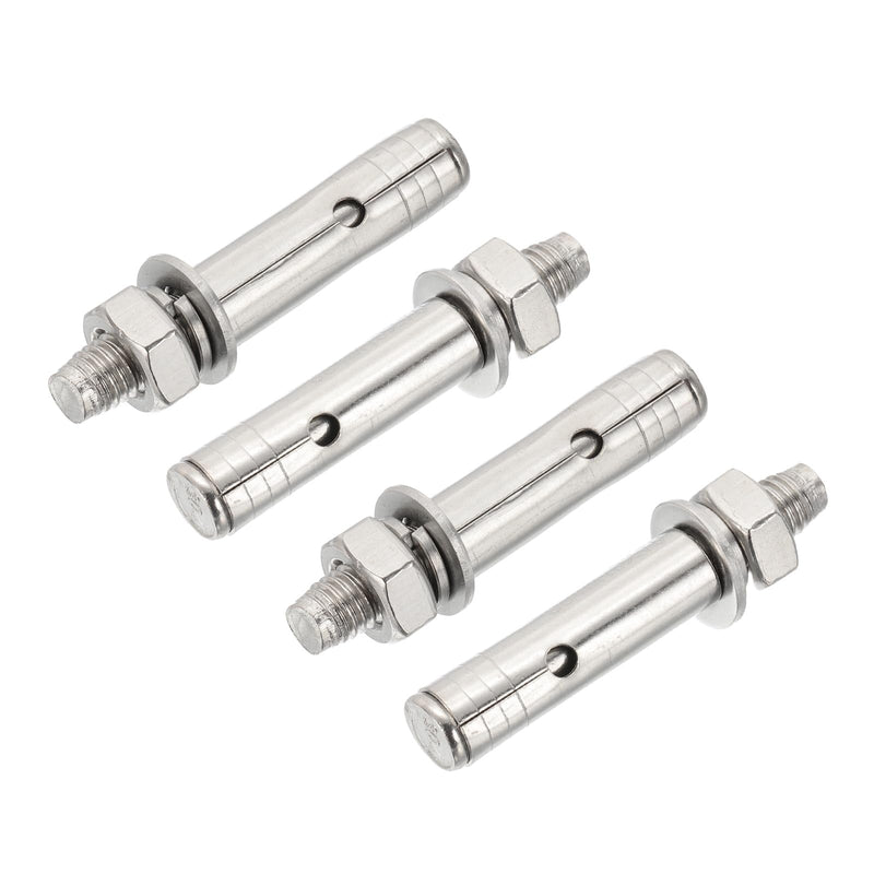 [Australia - AusPower] - PATIKIL M10 x 80mm 304 Stainless Steel Expansion Bolts, 4 Pcs External Hex Expansion Screw Bolt Sleeve Lengthened for Concrete Drywall Construction Projects, Silver 