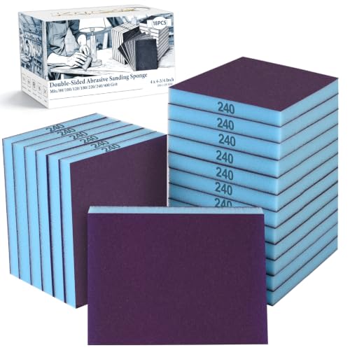 KQCXIK 18-pack wet dry sanding sponge set, 240 grit foam sanding blocks in assorted colors