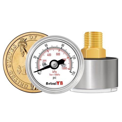 AetralYB 1-inch mini pressure gauge, 0-150 PSI/KPa, stainless steel case, 1/8 NPT back mount for water, air, oil