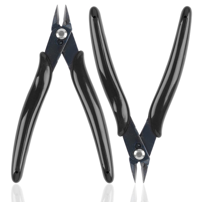 [Australia - AusPower] - 2 Pack Micro Wire Cutters, 5 Inches Flush Cutters Pliers, Diagonal Side Cutters Nippers, Zip Tie Sprue Cutter for Electronics, Plastic Models, Jewelry (Black) Black 2 